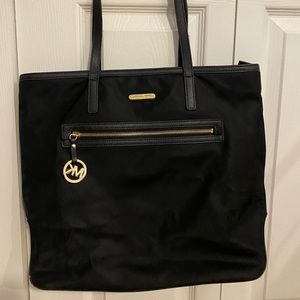 Michael Kors Black Vinyl Shoulder Bag with Gold Accents